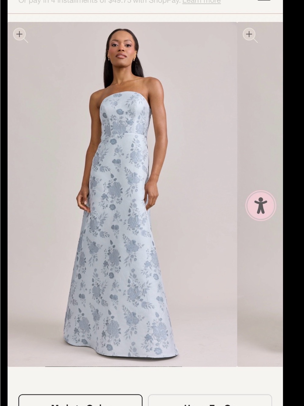 Revelry Strapless Floral Brocade Gown in Light Blue and Steel Blue